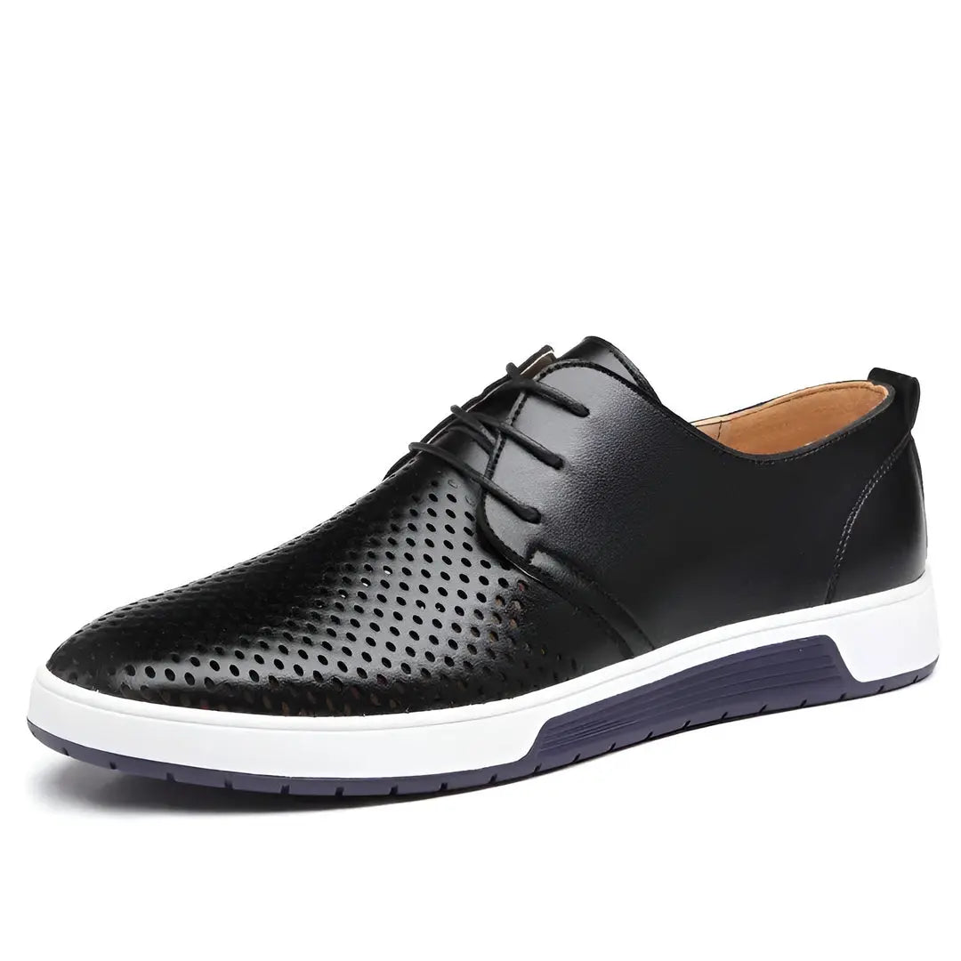 Morello Perforated Low Top Sneakers - Breathable Faux Leather with Rope Laces