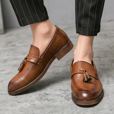 Hamilton Tassel Loafers - Vintage Brown Vegan Leather with Cushioned Insoles